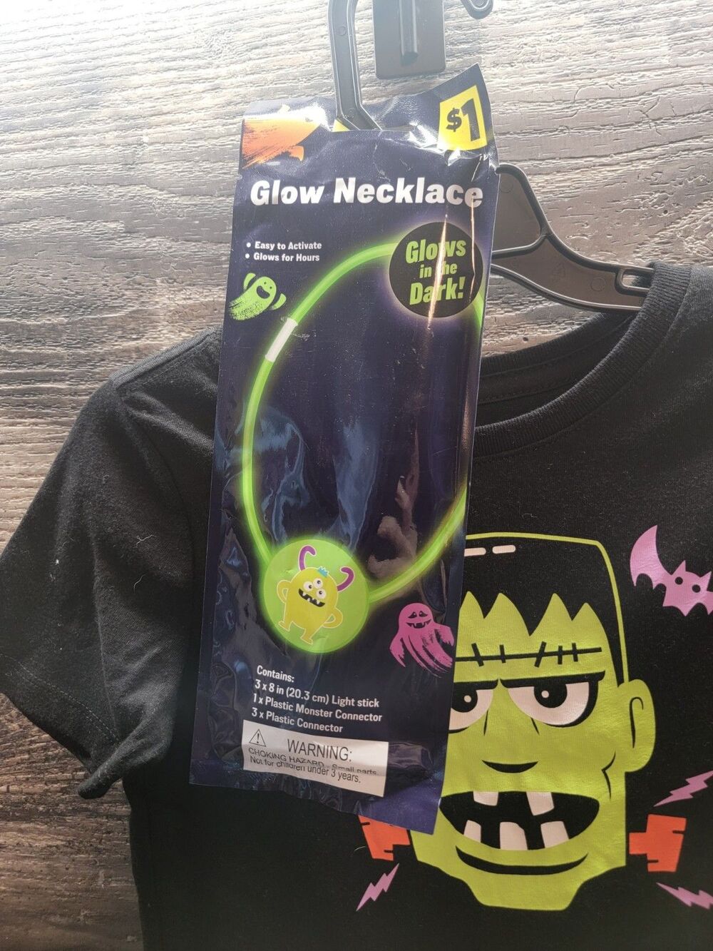 Boys Size 3T Way To Celebrate! Halloween Frankenstein Tee NWT & Glow Necklace - Picture 3 of 4